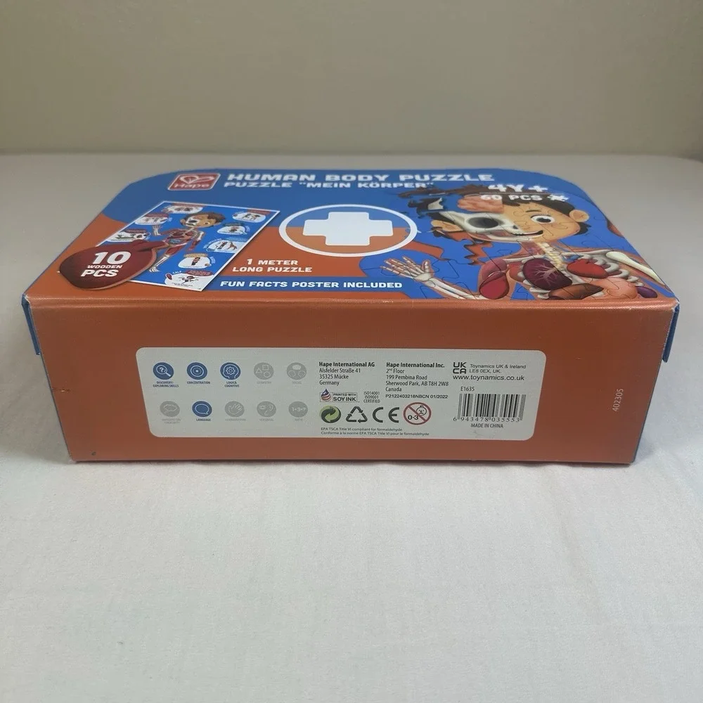 Hape Human Body Puzzle 60 Oversized Pieces Educational Anatomy Wooden Organs EUC